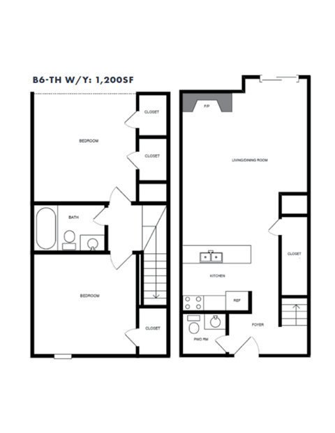 Floor plan for 2 beds, 2 baths, 1200 sqft